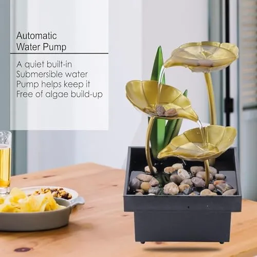 ZOMBIO Tabletop Fountains Metal Water Fountain Home Decor Ornaments with Waterfall Desktop Leaf Fountains Deep Basin Natural River Rocks Indoor Zen Relaxation for Decor Office Living Room Bedroom