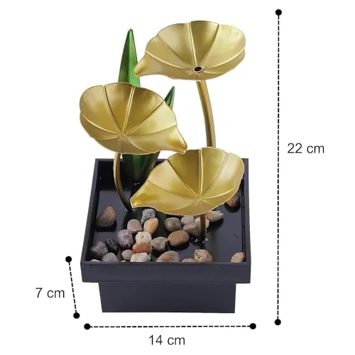ZOMBIO Tabletop Fountains Metal Water Fountain Home Decor Ornaments with Waterfall Desktop Leaf Fountains Deep Basin Natural River Rocks Indoor Zen Relaxation for Decor Office Living Room Bedroom
