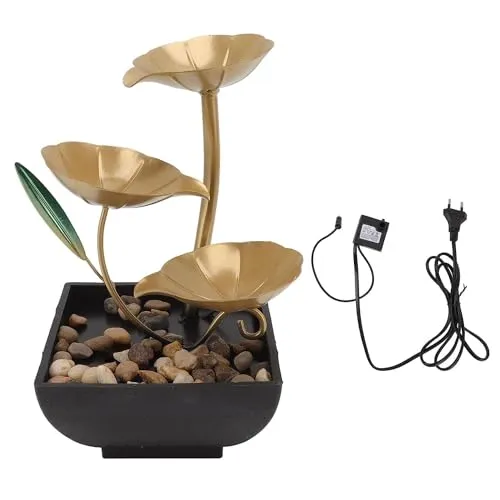 ZOMBIO Tabletop Fountains Metal Water Fountain Home Decor Ornaments with Waterfall Desktop Leaf Fountains Deep Basin Natural River Rocks Indoor Zen Relaxation for Decor Office Living Room Bedroom
