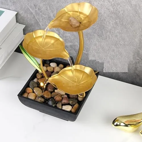 ZOMBIO Tabletop Fountains Metal Water Fountain Home Decor Ornaments with Waterfall Desktop Leaf Fountains Deep Basin Natural River Rocks Indoor Zen Relaxation for Decor Office Living Room Bedroom